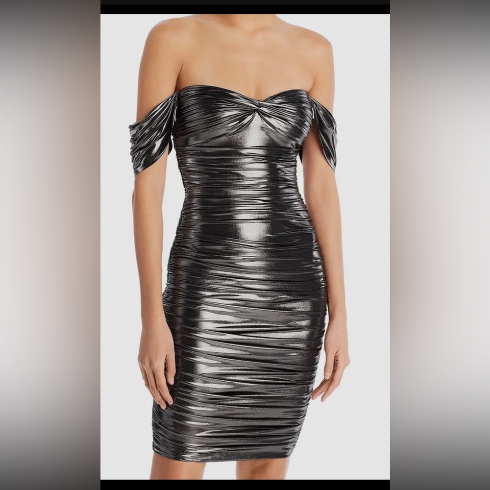 $215 Norma Kamali Womens Silver Walter Lamé Bodycon Dress Size S/36